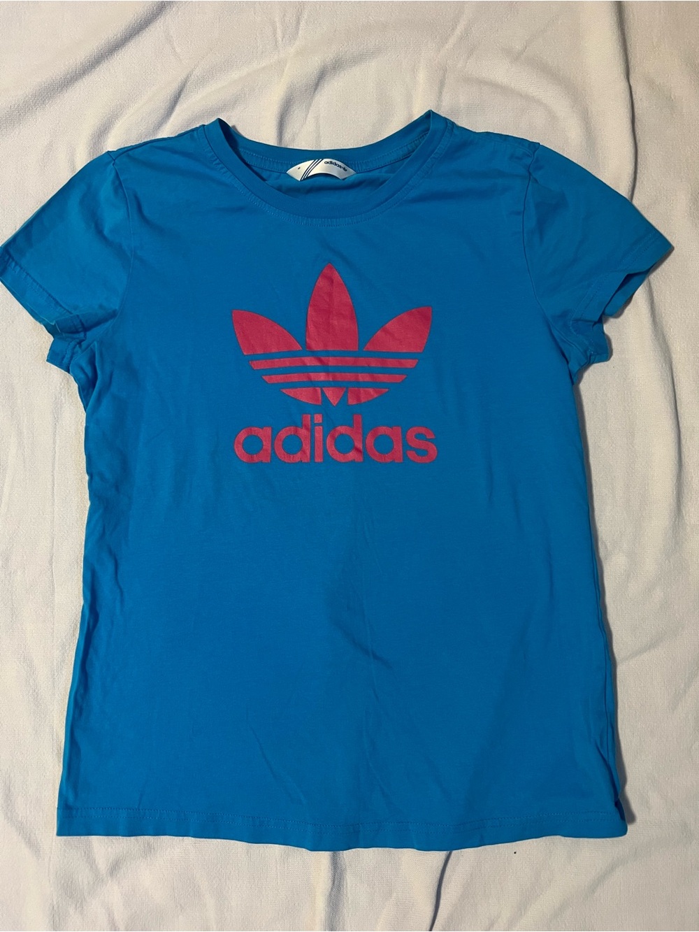adidas Bright Blue Tee with Pink Trefoil Logo